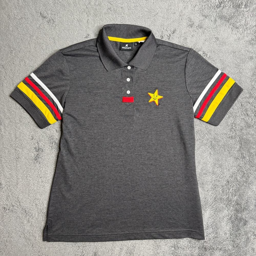 Carl's Jr Employee Shirt Adult S Gray Polo Pullover Knit Cotton Aramark Tag